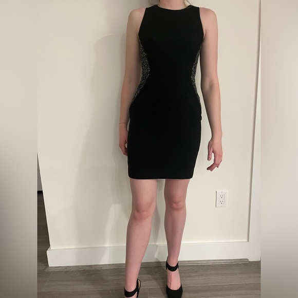 Banana Republic Work Black Dress with Grey Tweed Waist Accents - Picture 2 of 4